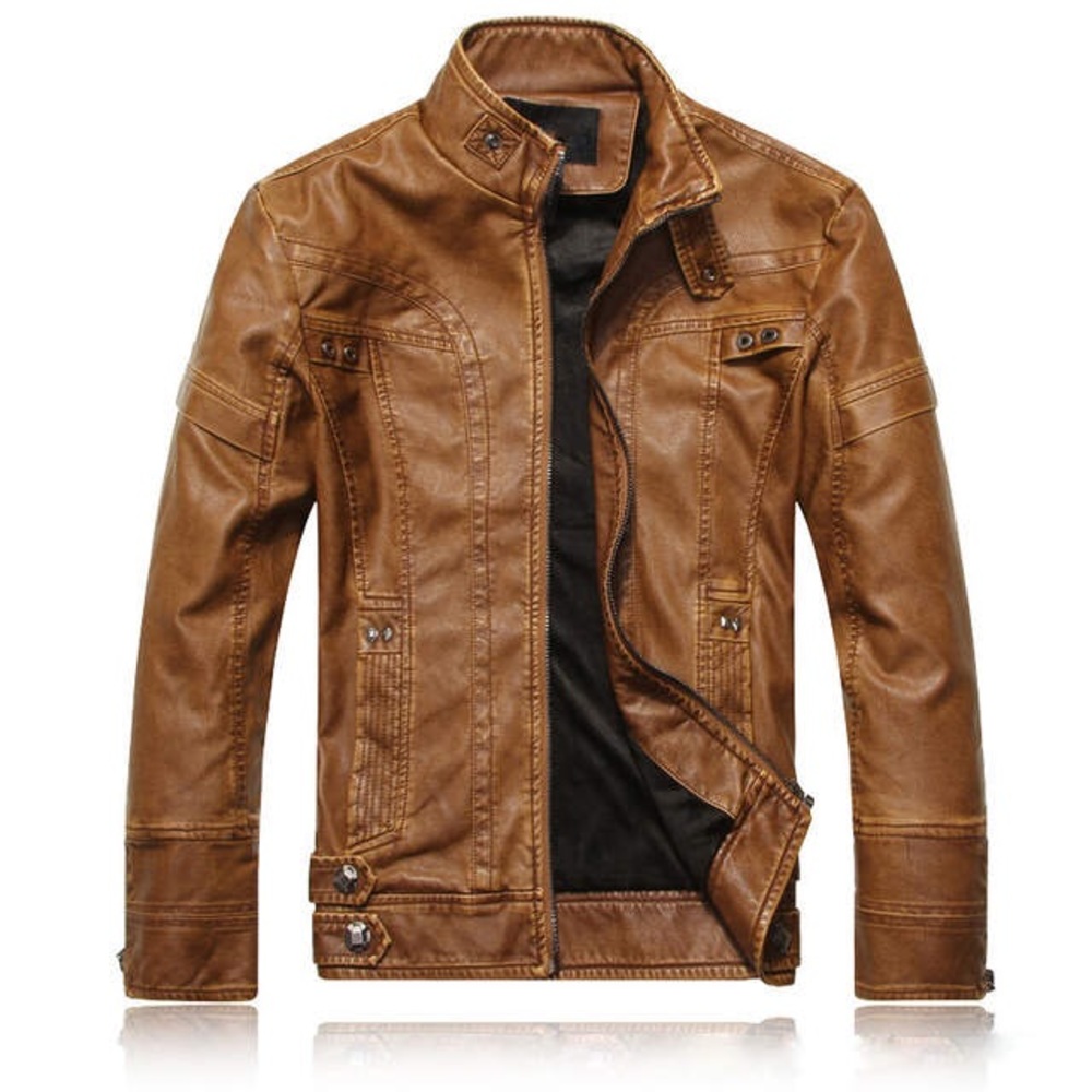 Men's Sz M KH Leather Motorcycle Jacket Casual